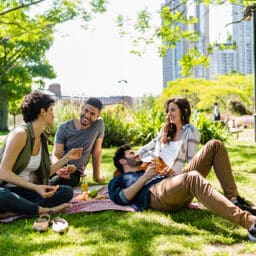 Friends at picnic on a sunny afternoon
